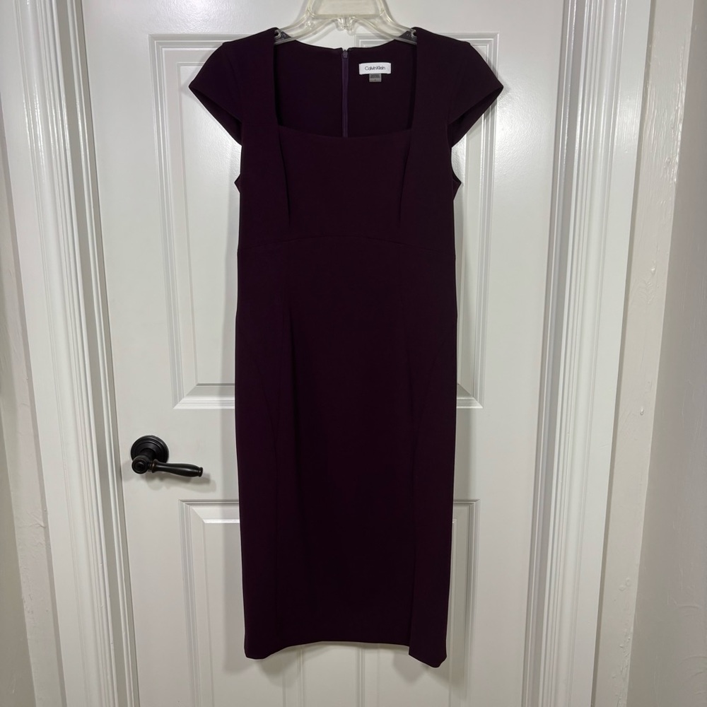 Calvin Klein Cap-Sleeve Sheath Midi Dress Women's 6 Deep Purple
